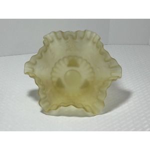 Westmoreland Glass Yellow Satin 3 Footed Bowl Double Crimped Edge Paneled Grape